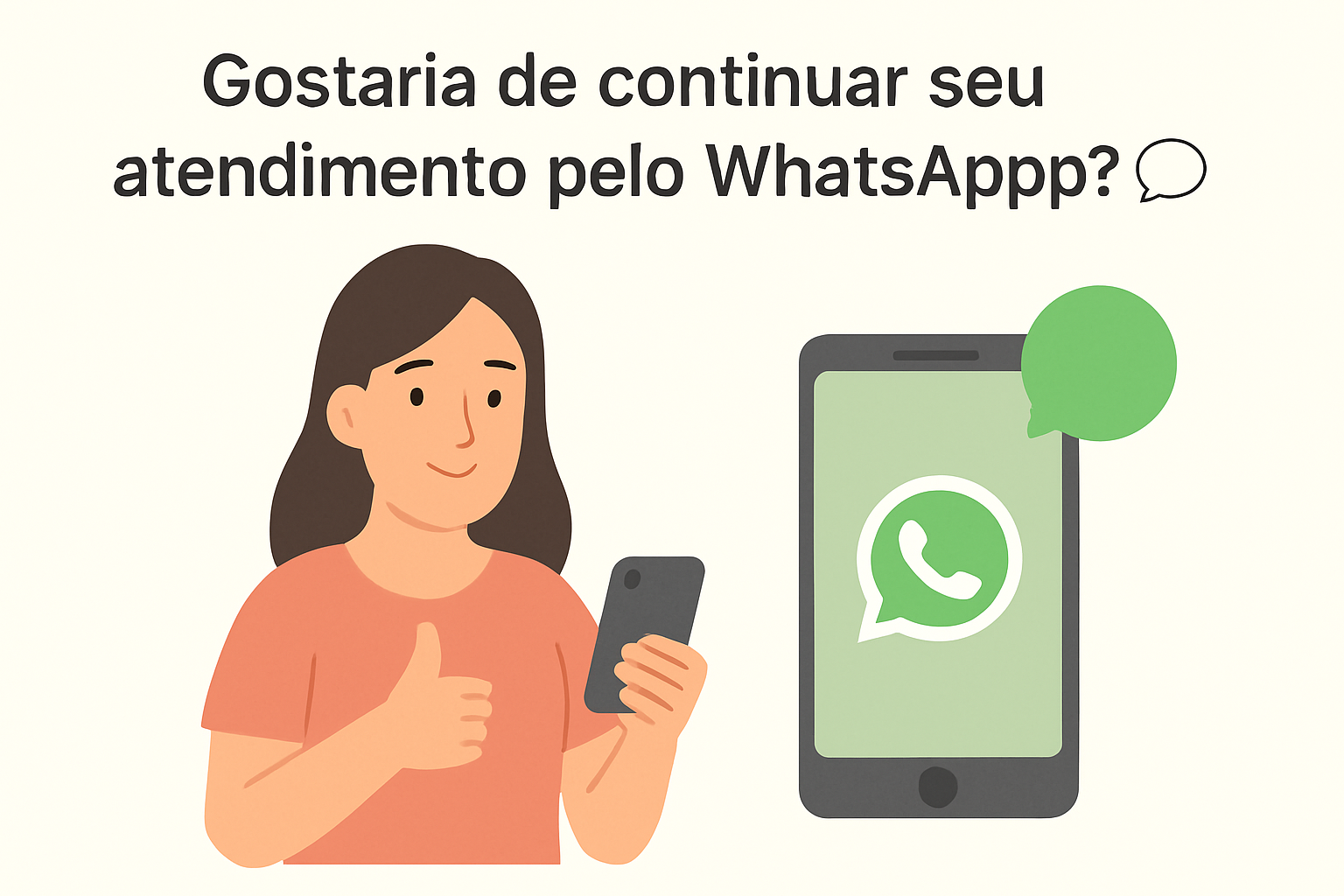 Ilustração continuar atendimento no WhatsApp
